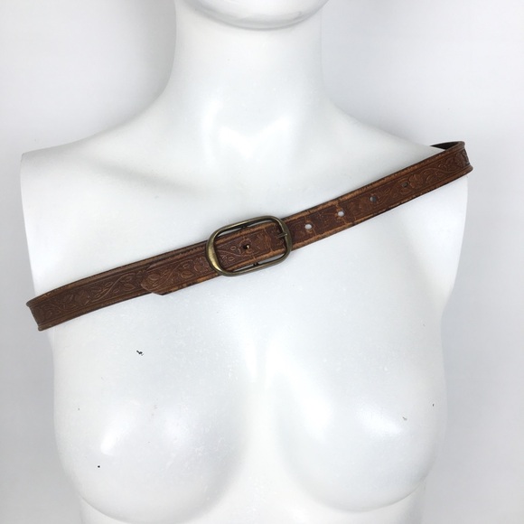 Thin Floral Tooled Leather Belt Brown by Colorado Leather Goods Feminine Western - Picture 7 of 10